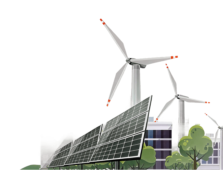 solar panels and wind turbines illustration